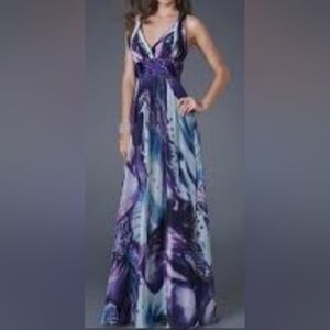 La Femme Special Occasion Purple and Blue Maxi Dress Size 4